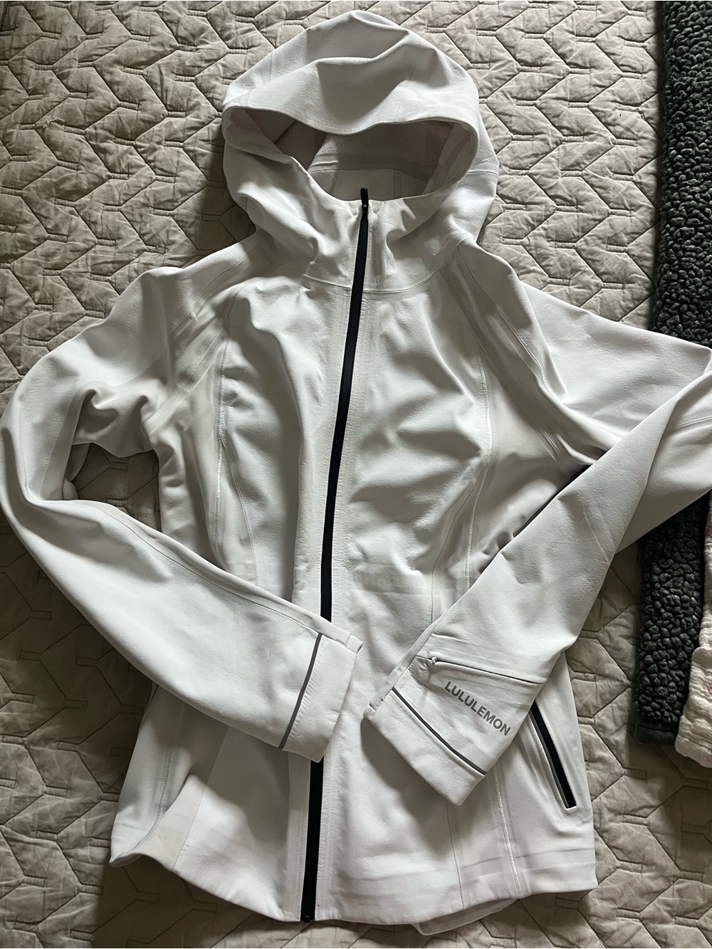 lululemon athletica White Hooded Jacket with Black Zip